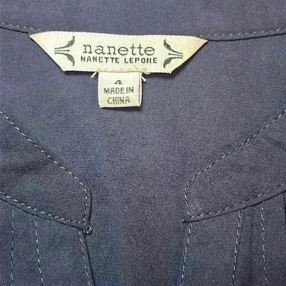 Nanette Lepore Navy Blue Tie Front Pintuck Flutter Sleeve with Slip Women Size 4 - Picture 5 of 11